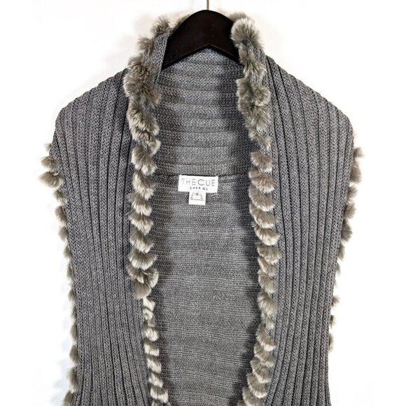 The Cue by Cher Qu Long Knit Faux Fur Trimmed Cardigan Bohemian Sweater - Small - Picture 3 of 5